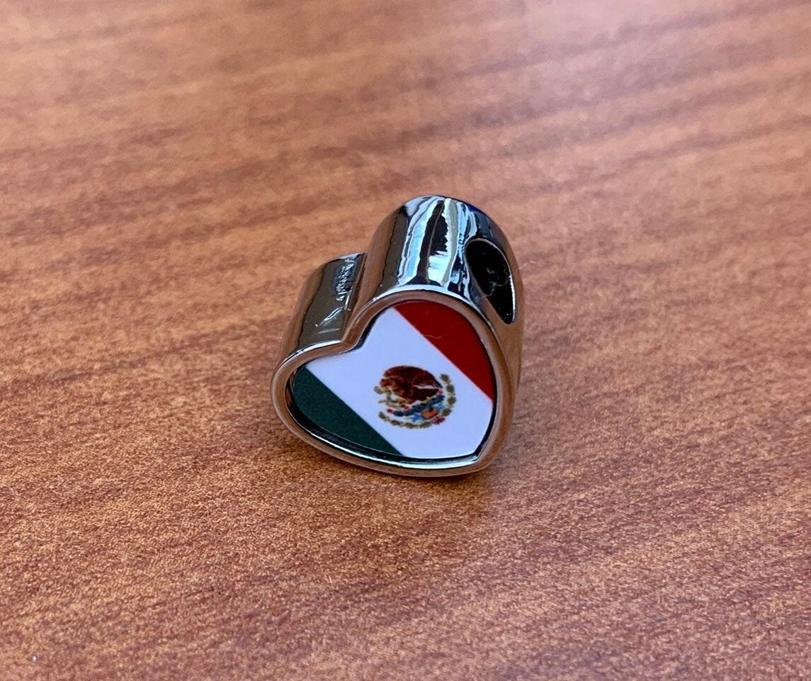 Mexico Mexican flag heart bracelet charm bead. Personalised charm. Add on charm Large hole bead Valentine’s gift for mom mum