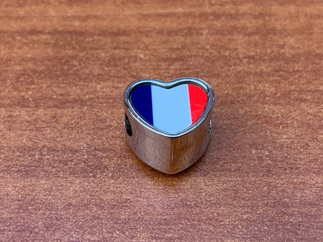 France French flag heart bracelet charm bead Personalised charm Add on charm Large hole bead Valentine’s gift for mom mum