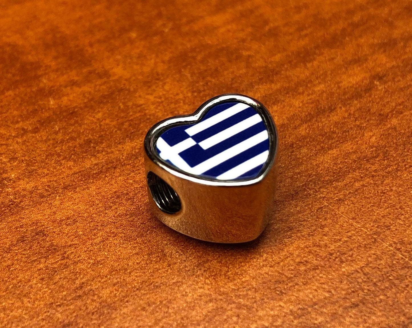 Greece Greek Flag heart bracelet charm bead Personalised Charm add on charm Large hole bead Valentine’s gift for mom mum