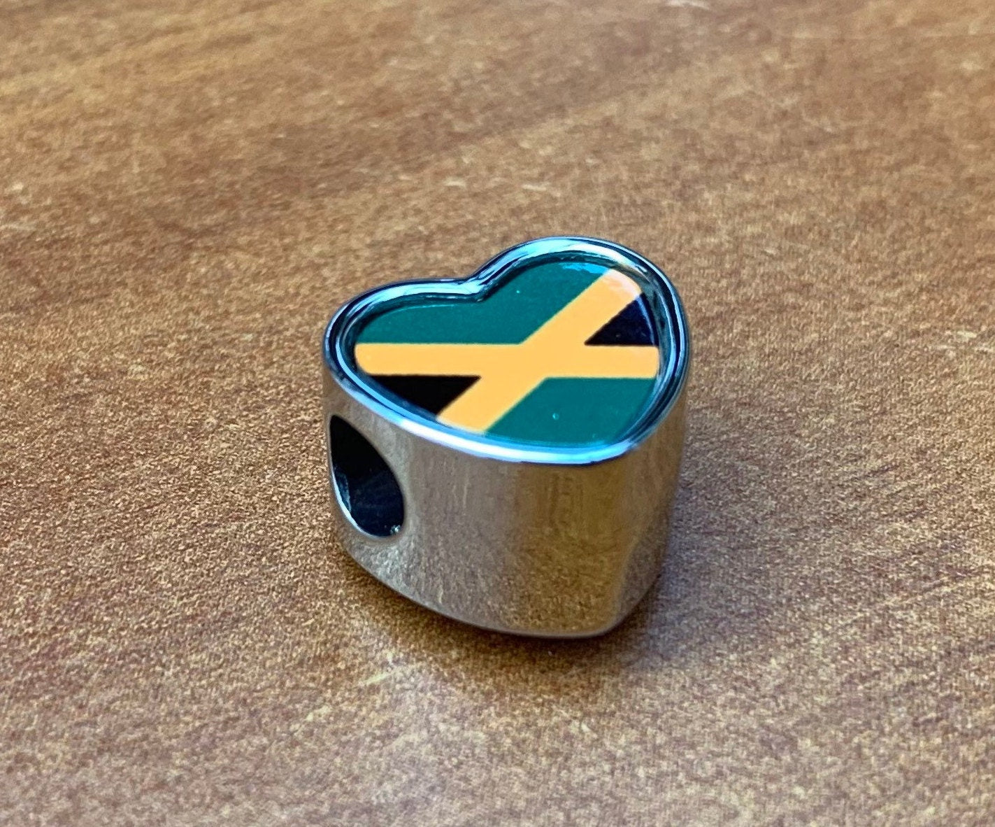 Jamaican Jamaica flag heart shaped bracelet charm bead personalised charm add on bead large hole charm Valentine’s gift for mum mom