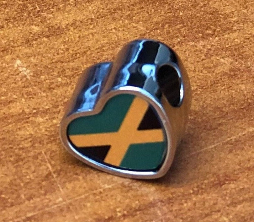 Jamaican Jamaica flag heart shaped bracelet charm bead personalised charm add on bead large hole charm Valentine’s gift for mum mom