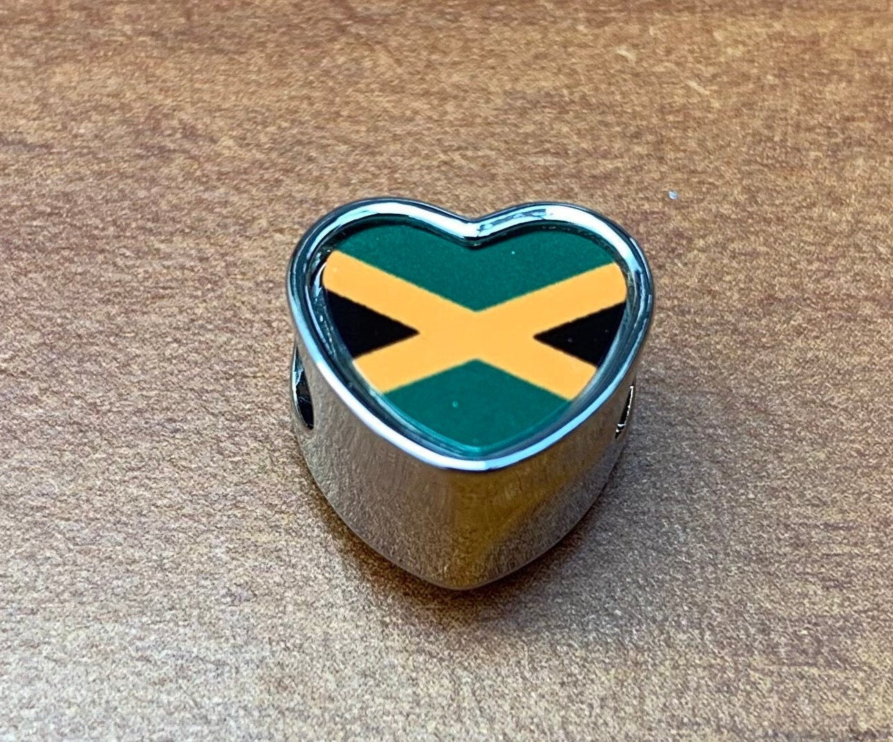 Jamaican Jamaica flag heart shaped bracelet charm bead personalised charm add on bead large hole charm Valentine’s gift for mum mom