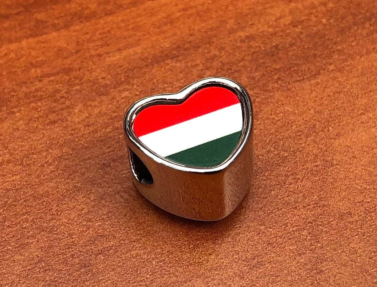 Hungarian Hungary Flag heart shaped bracelet charm bead Personalised gift Charm add on bead large hole charm Valentine’s gift for mom mum