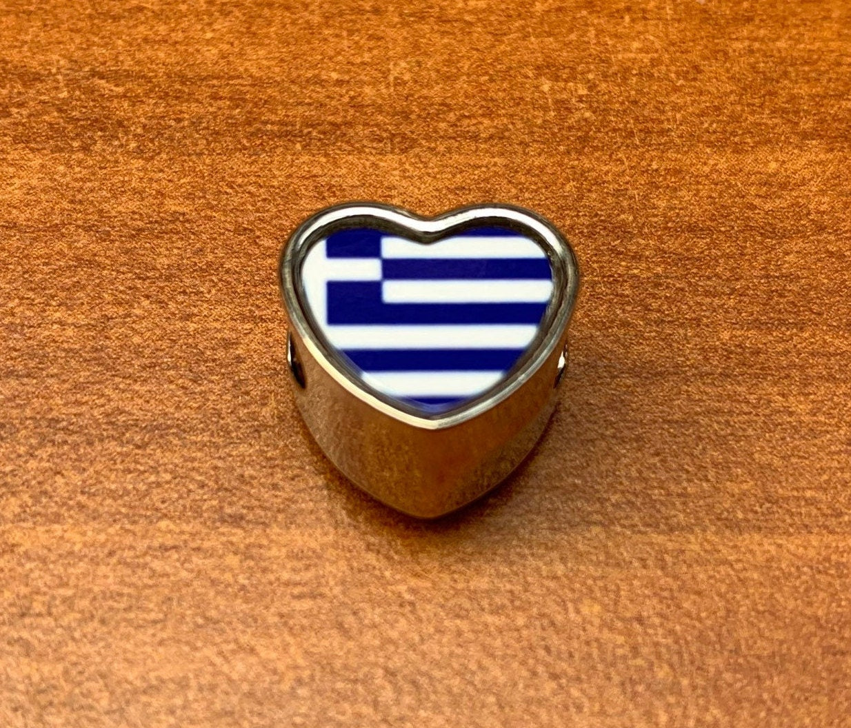 Greece Greek Flag heart bracelet charm bead Personalised Charm add on charm Large hole bead Valentine’s gift for mom mum