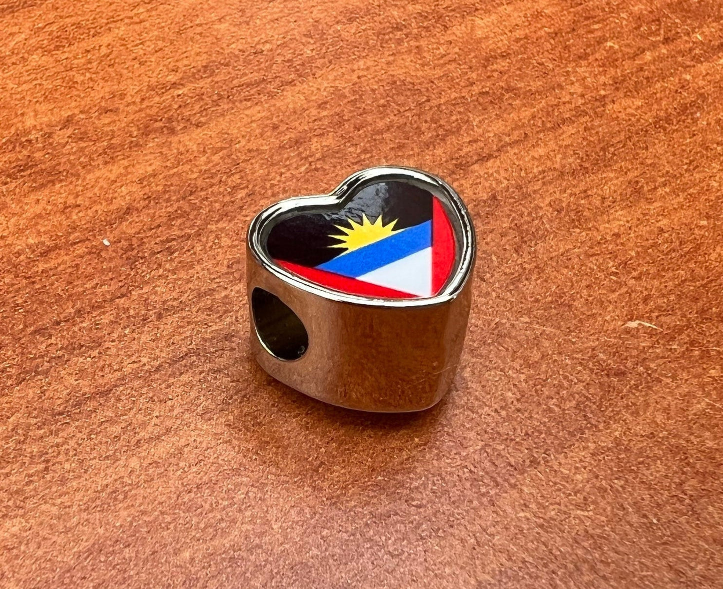 Antigua and Barbuda Flag heart charm bead  Flag Bead Personalised Charm. Add on bead.