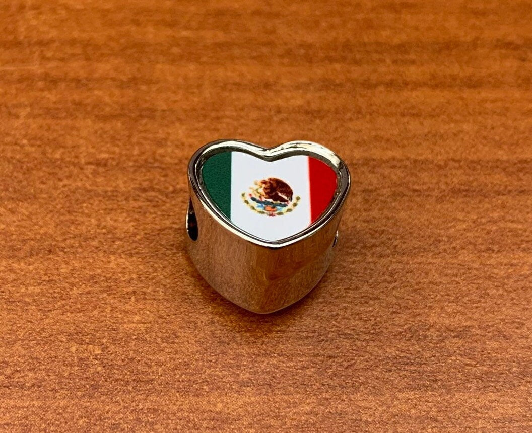 Mexico Mexican flag heart bracelet charm bead. Personalised charm. Add on charm Large hole bead Valentine’s gift for mom mum