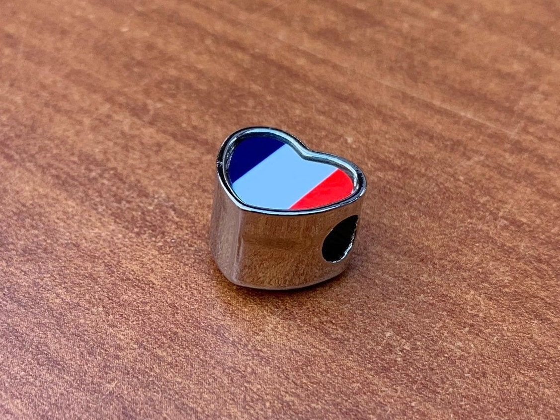 France French flag heart bracelet charm bead Personalised charm Add on charm Large hole bead Valentine’s gift for mom mum