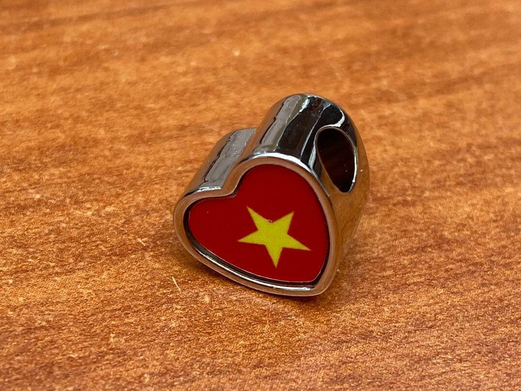 Vietnam Vietnamese flag heart shaped bracelet charm bead Personalised charm Add on charm Large hole bead Valentine’s gift for mom mum