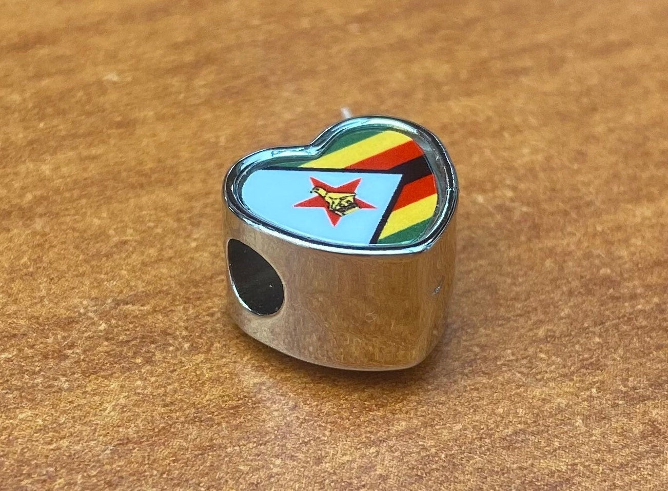 Zimbabwe Zimbabwean flag heart shaped bracelet charm bead Personalised charm Add on charm Large hole bead Valentine’s gift for mum mom