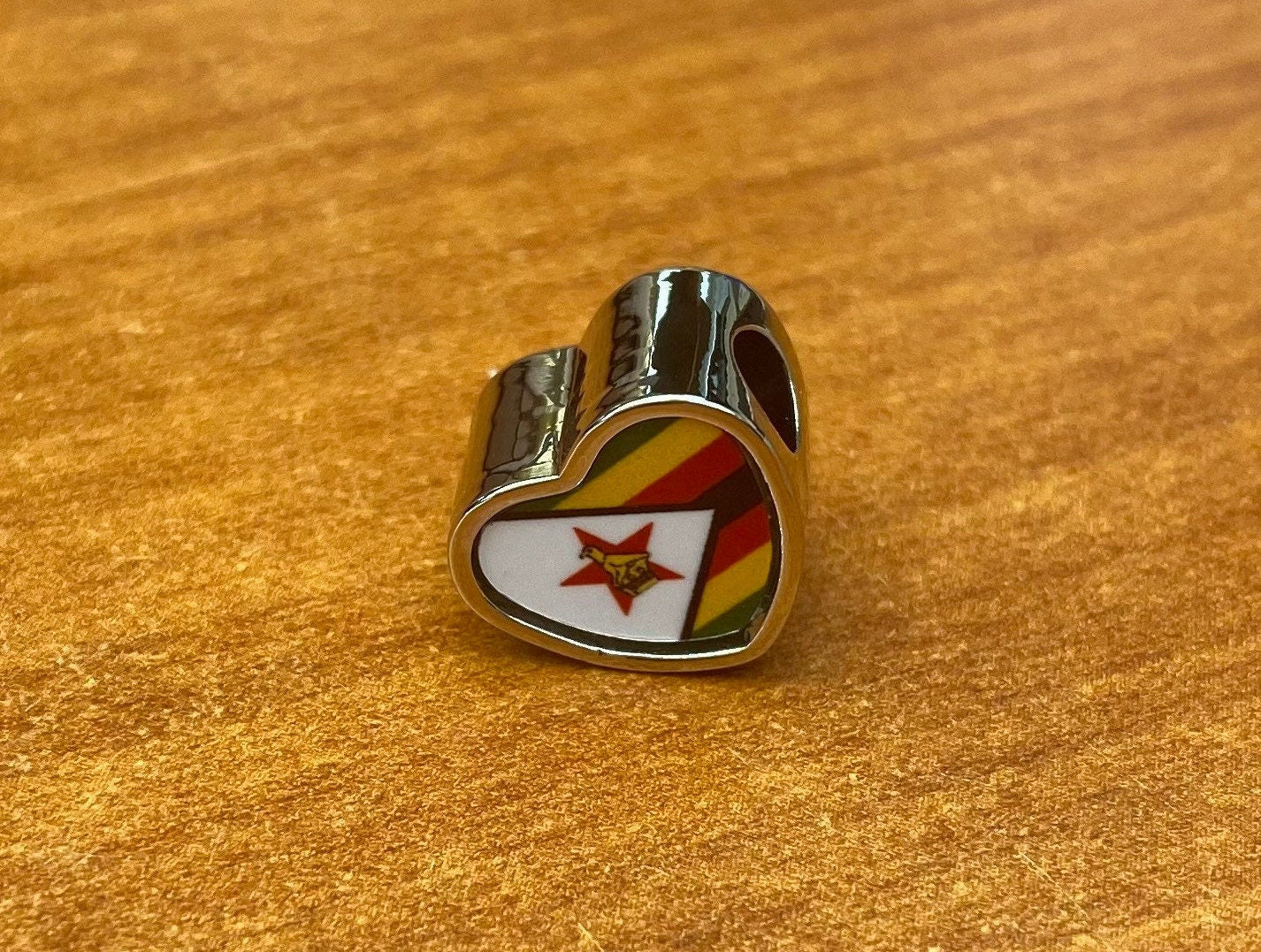 Zimbabwe Zimbabwean flag heart shaped bracelet charm bead Personalised charm Add on charm Large hole bead Valentine’s gift for mum mom