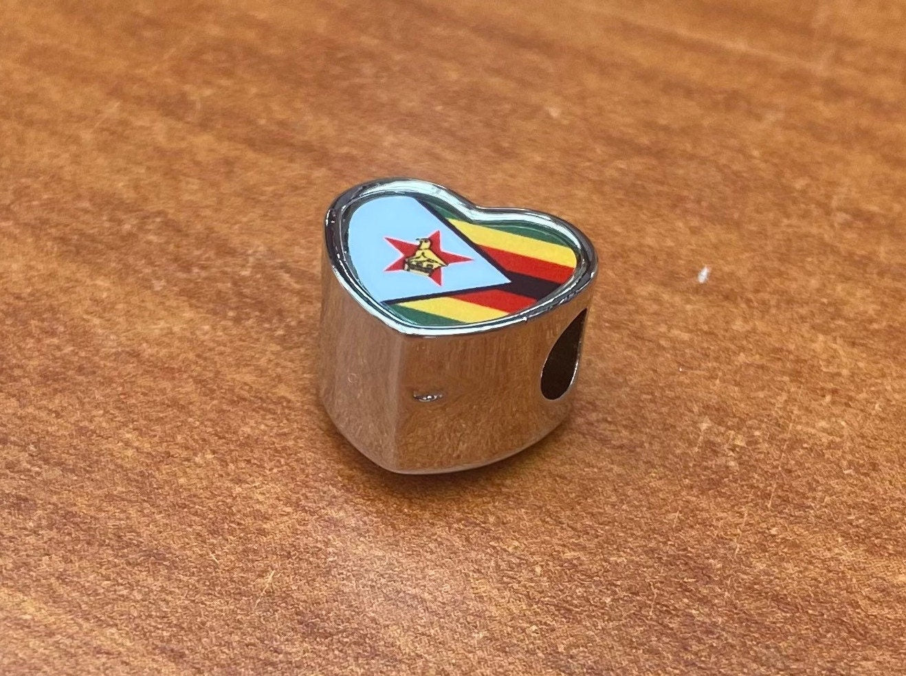 Zimbabwe Zimbabwean flag heart shaped bracelet charm bead Personalised charm Add on charm Large hole bead Valentine’s gift for mum mom