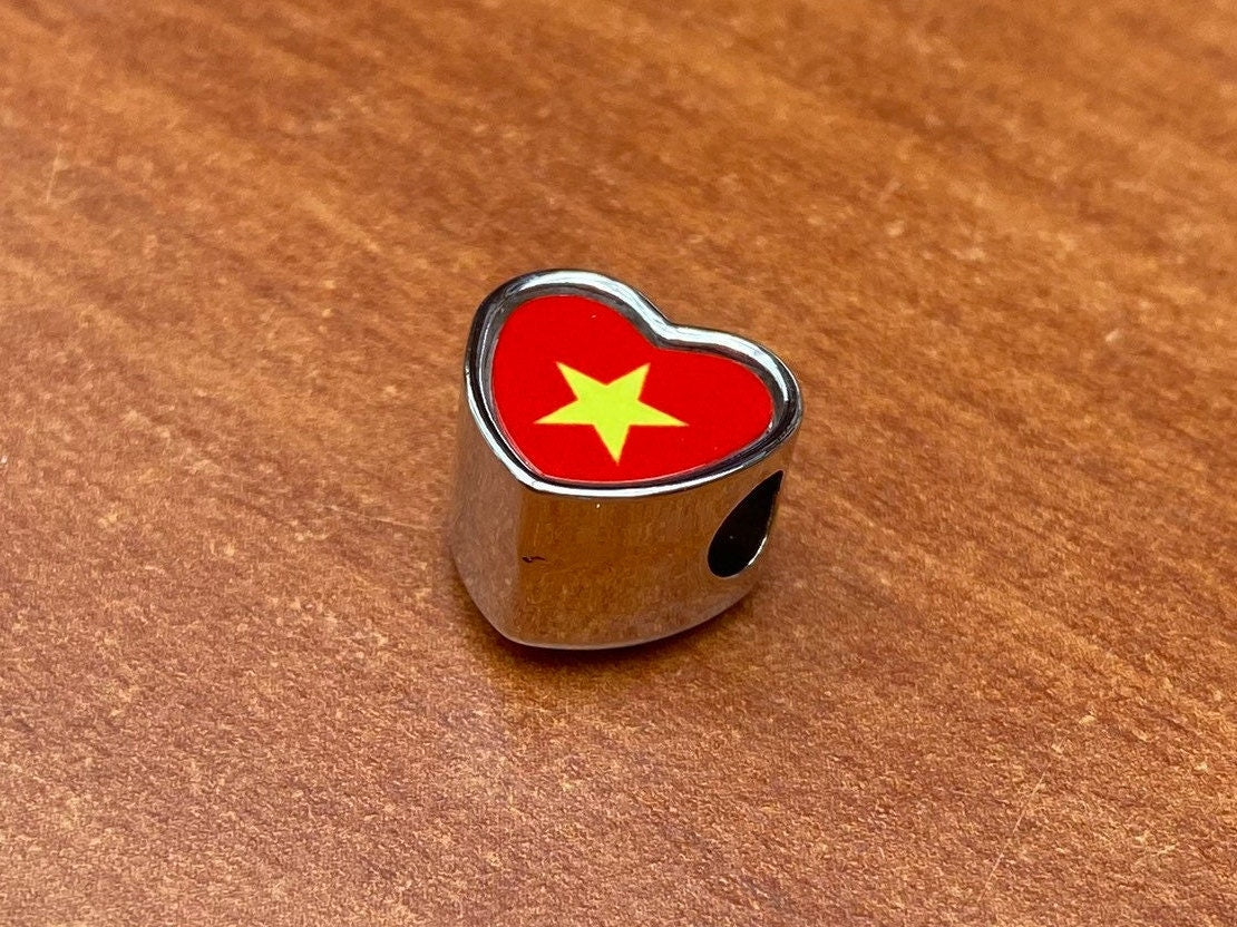 Vietnam Vietnamese flag heart shaped bracelet charm bead Personalised charm Add on charm Large hole bead Valentine’s gift for mom mum