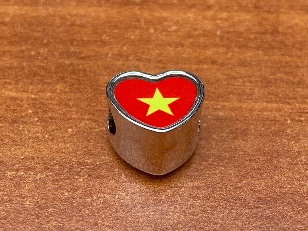 Vietnam Vietnamese flag heart shaped bracelet charm bead Personalised charm Add on charm Large hole bead Valentine’s gift for mom mum