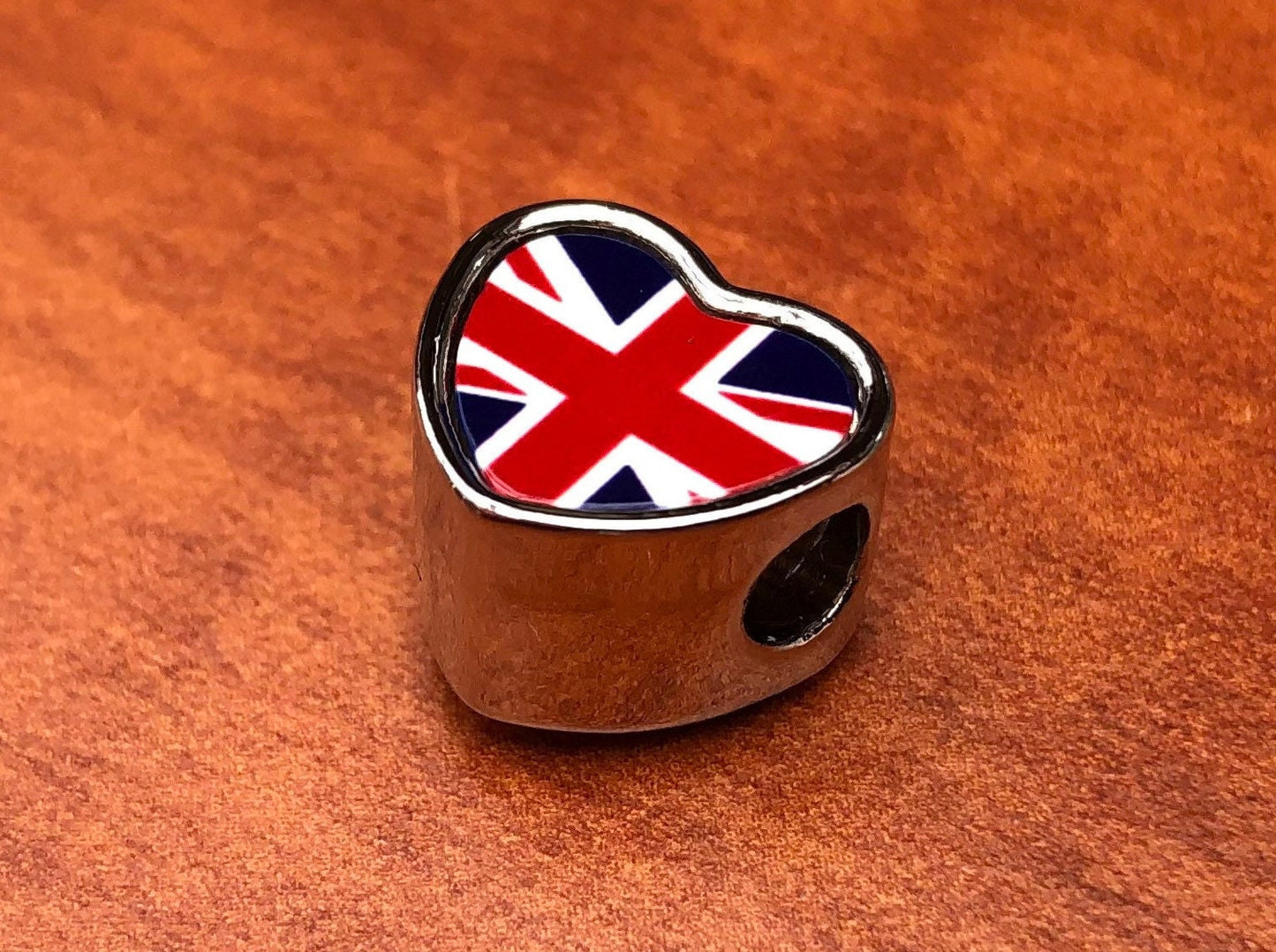 Union Jack UK United Kingdom heart bracelet stainless steel charm bead Jubilee souvenir Personalised Charm Add on charm Large hole bead