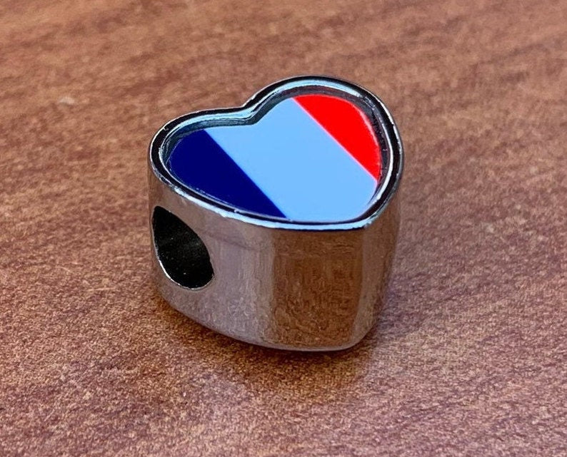 France French flag heart bracelet charm bead Personalised charm Add on charm Large hole bead Valentine’s gift for mom mum