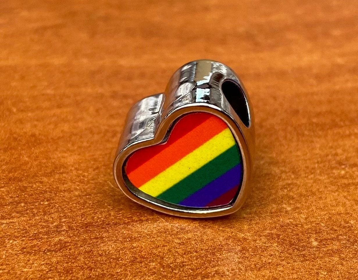 LGBTQ+ Pride heart charm bead. Your flag on a charm. Unique gift. Hand printed. Personalised charm. Valentine’s Day gift. Add on bead.