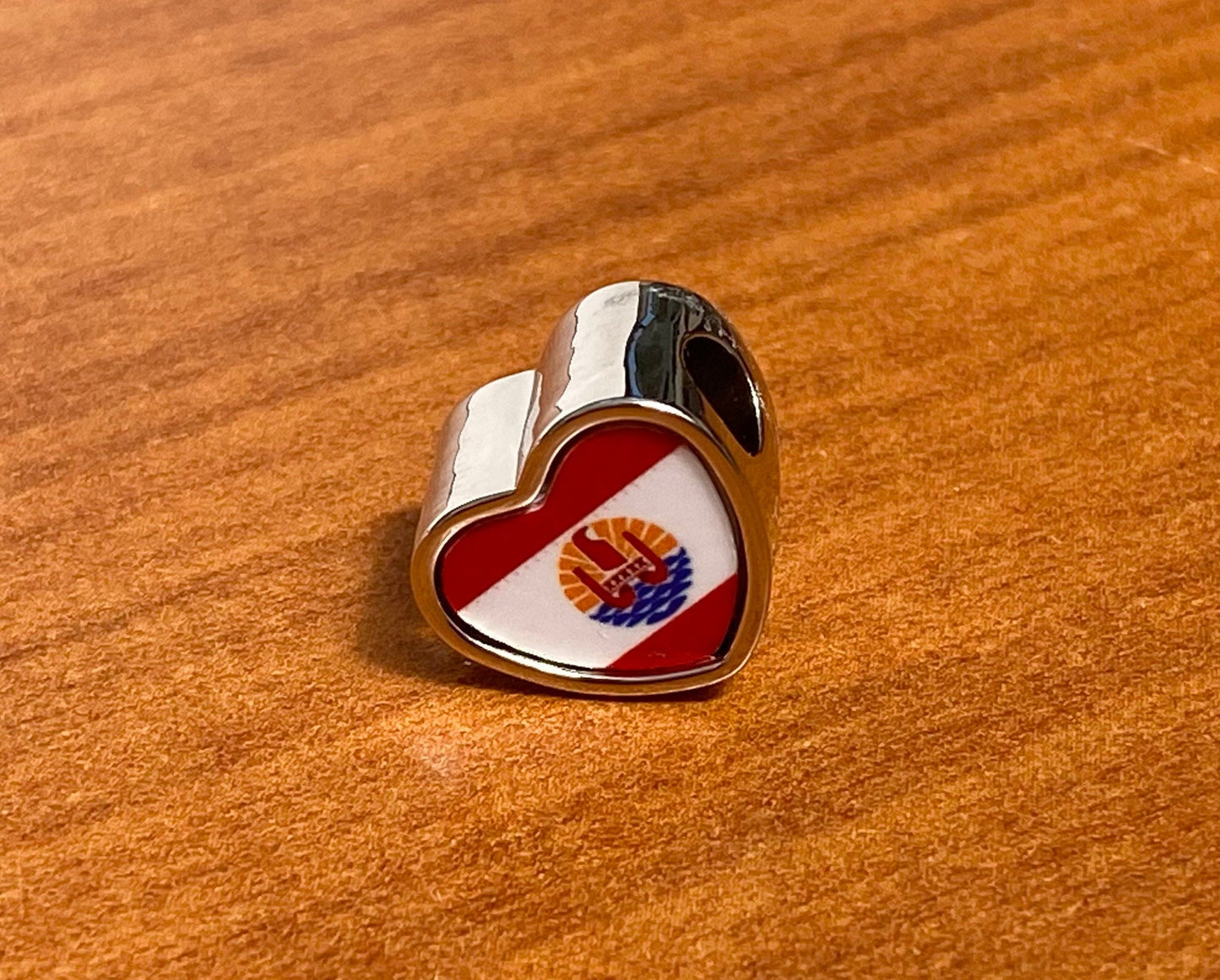 French Polynesia Polynesia flag heart shaped bracelet charm bead Personalised charm Add on charm large hole bead Valentine’s gift for mom