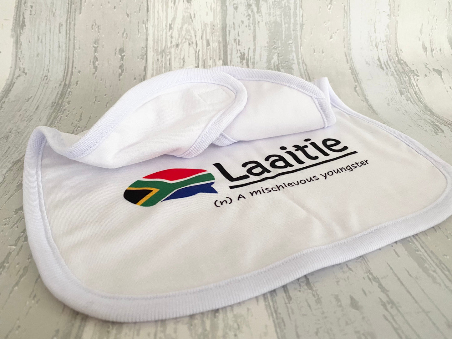 Baby Bib. South African Laaitie Baby bib. Nationality flag new baby gift Pregnancy announcement.