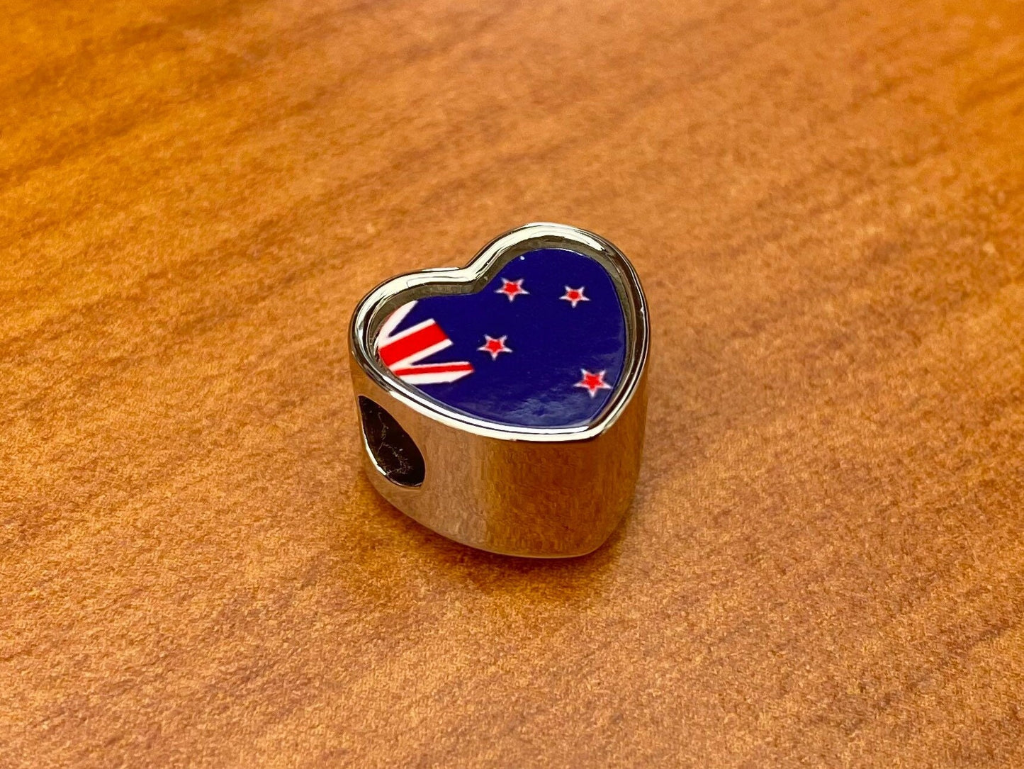 New Zealand Flag heart charm bead Personalised Charm Add on bead Large hole bead Valentine’s gift for mom mum