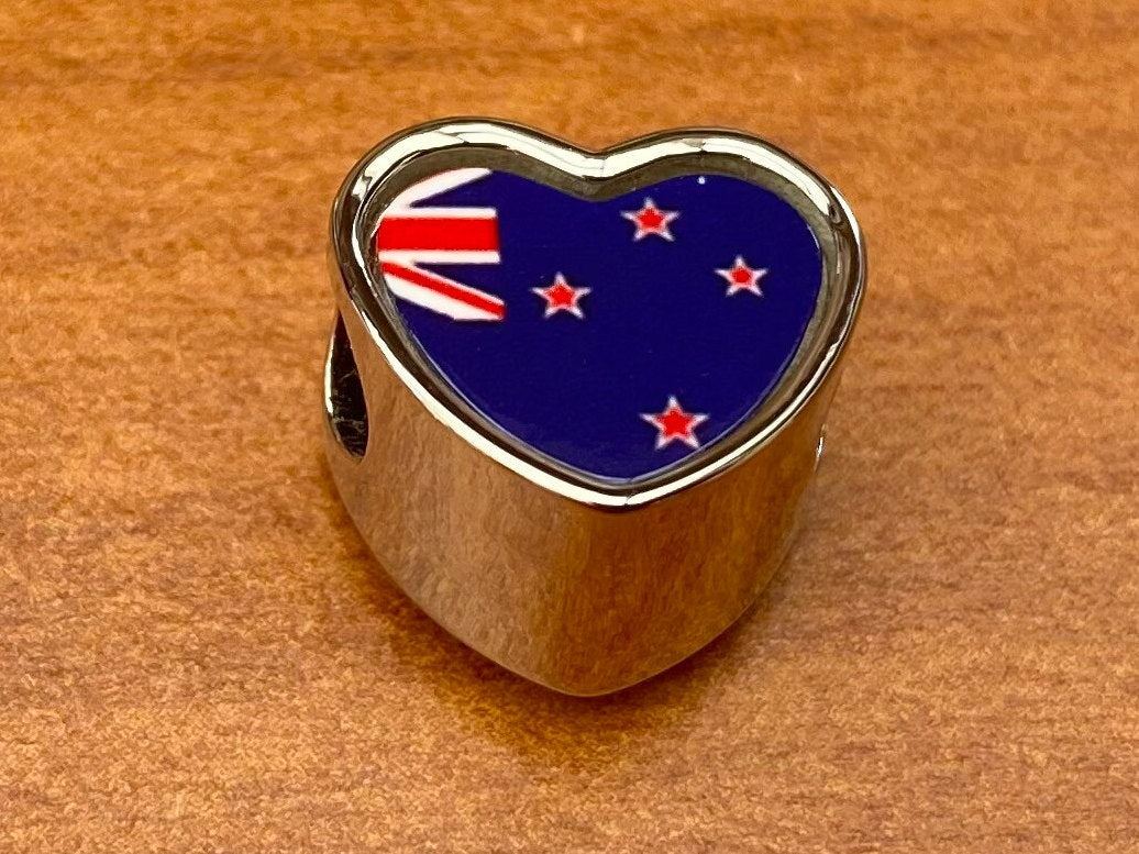 New Zealand Flag heart charm bead Personalised Charm Add on bead Large hole bead Valentine’s gift for mom mum