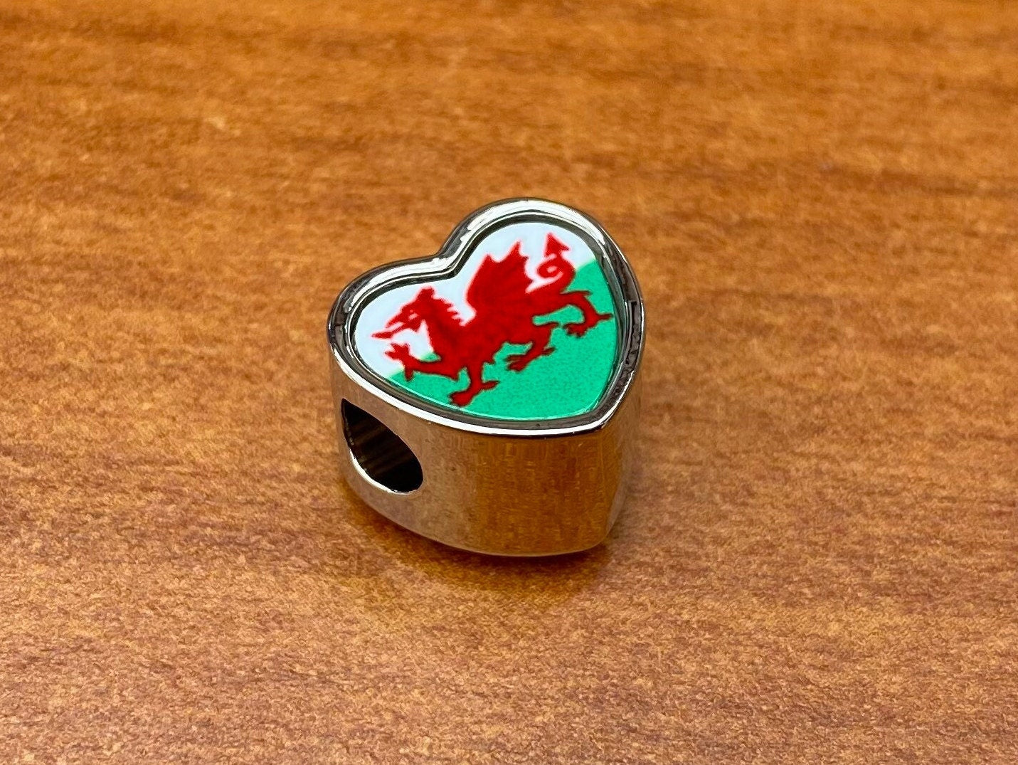 Cymru Wales Welsh dragon Flag heart charm bead Personalised Charm Add on charm Large hole bead Valentine’s gift for mom mum