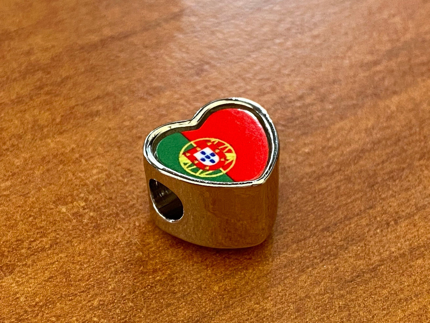 Portugal Portuguese Flag heart charm personalised charm bead. Add on charm bead. Large hole charm bead. Gift for mom mum. Valentine’s gift