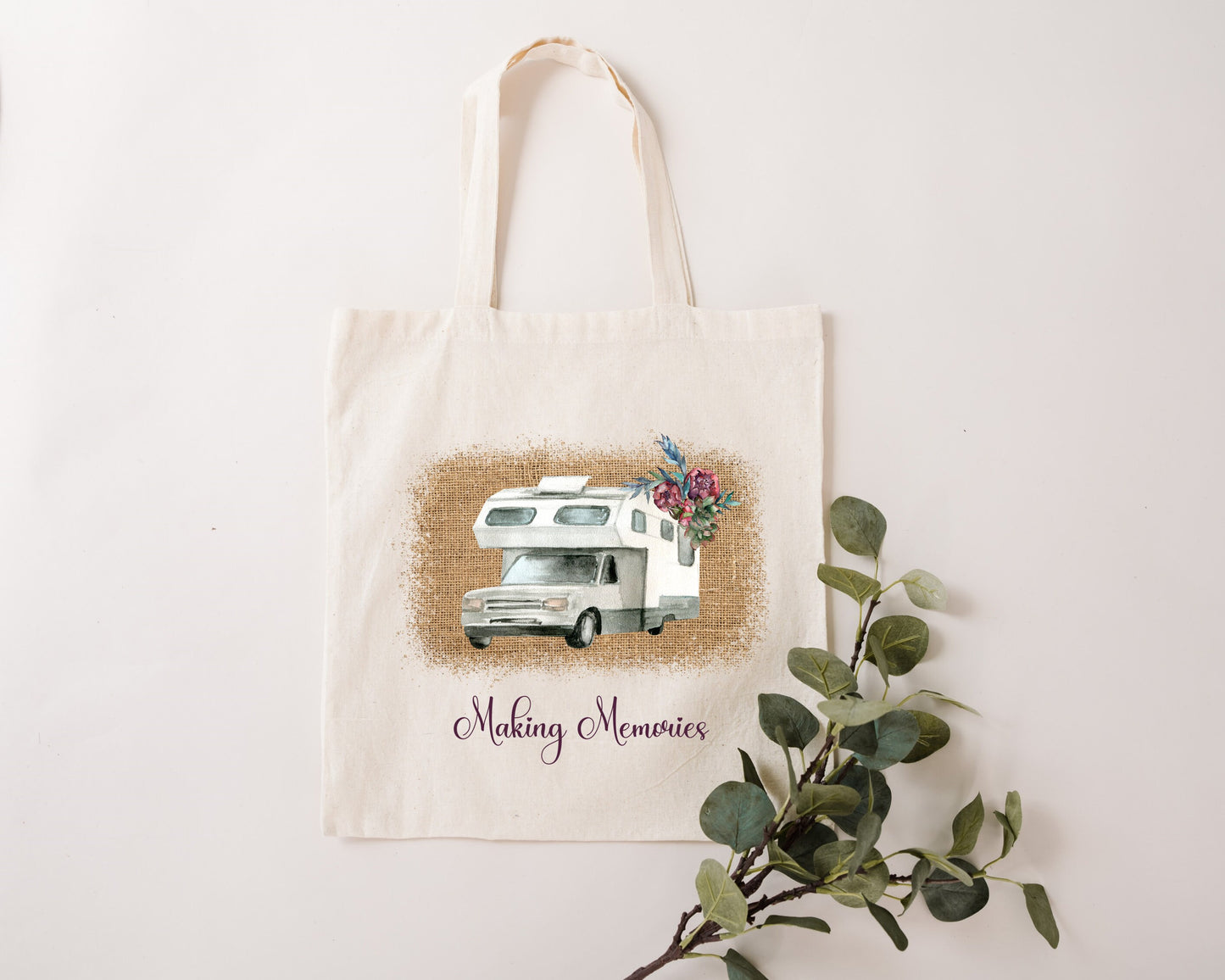 Making Memories Motorhome Caravan natural tone tote bag.