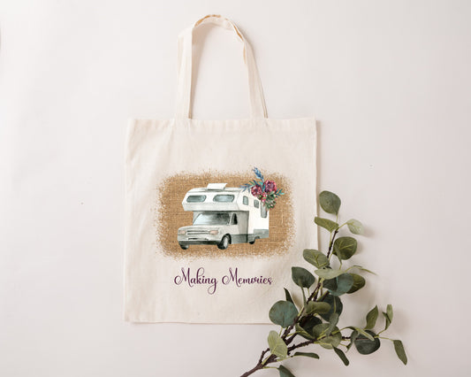 Making Memories Motorhome Caravan natural tone tote bag.