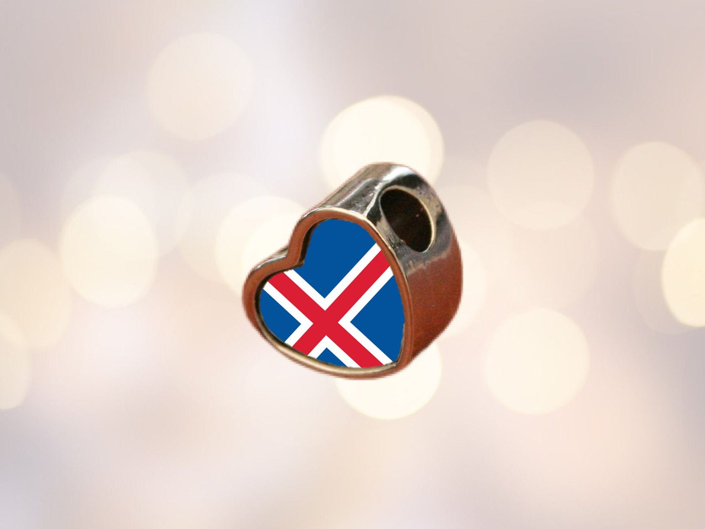 Iceland heart shaped bracelet charm. Iceland flag personalised charm bead. Add on bead. Valentines gift. Gift for mom mum.