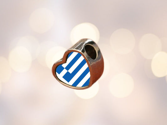 Greece Greek Flag heart bracelet charm bead Personalised Charm add on charm Large hole bead Valentine’s gift for mom mum