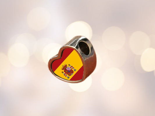 Spain Spanish Flag  heart bracelet charm bead  Personalised Charm Add on charm Large hole bead Valentine’s gift for mom mum