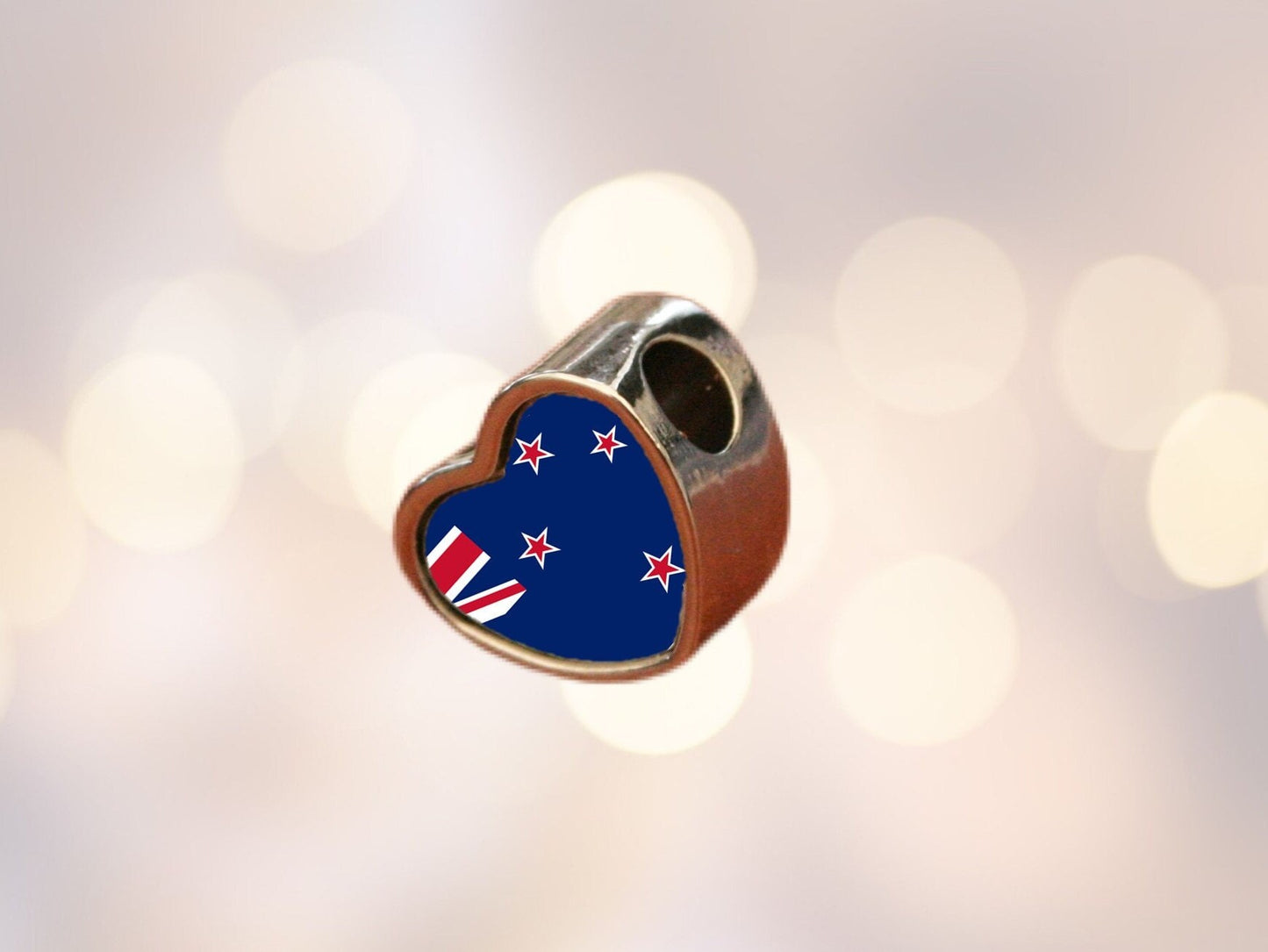 New Zealand Flag heart charm bead Personalised Charm Add on bead Large hole bead Valentine’s gift for mom mum