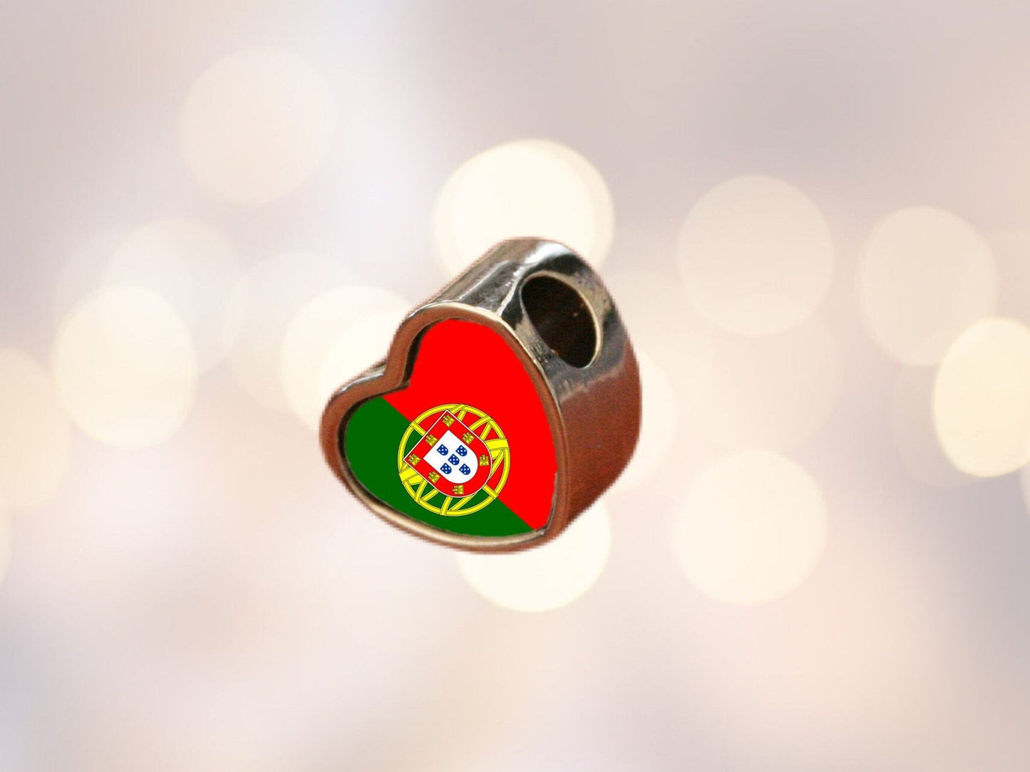 Portugal Portuguese Flag heart charm personalised charm bead. Add on charm bead. Large hole charm bead. Gift for mom mum. Valentine’s gift