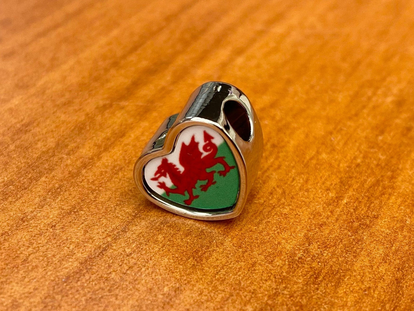 Cymru Wales Welsh dragon Flag heart charm bead Personalised Charm Add on charm Large hole bead Valentine’s gift for mom mum