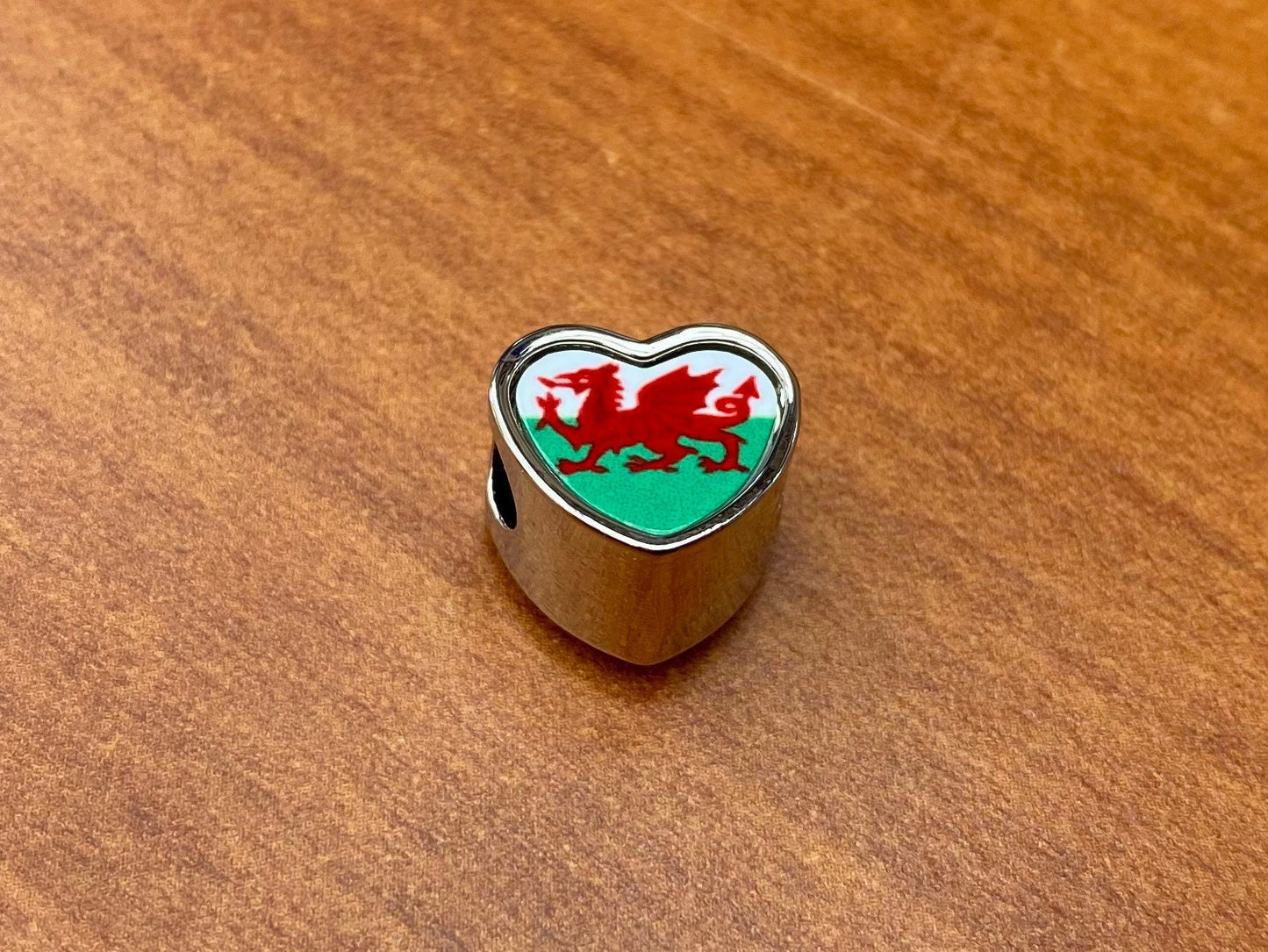 Cymru Wales Welsh dragon Flag heart charm bead Personalised Charm Add on charm Large hole bead Valentine’s gift for mom mum