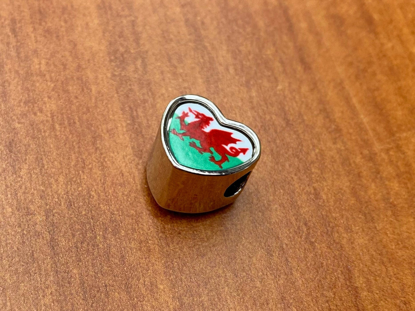 Cymru Wales Welsh dragon Flag heart charm bead Personalised Charm Add on charm Large hole bead Valentine’s gift for mom mum