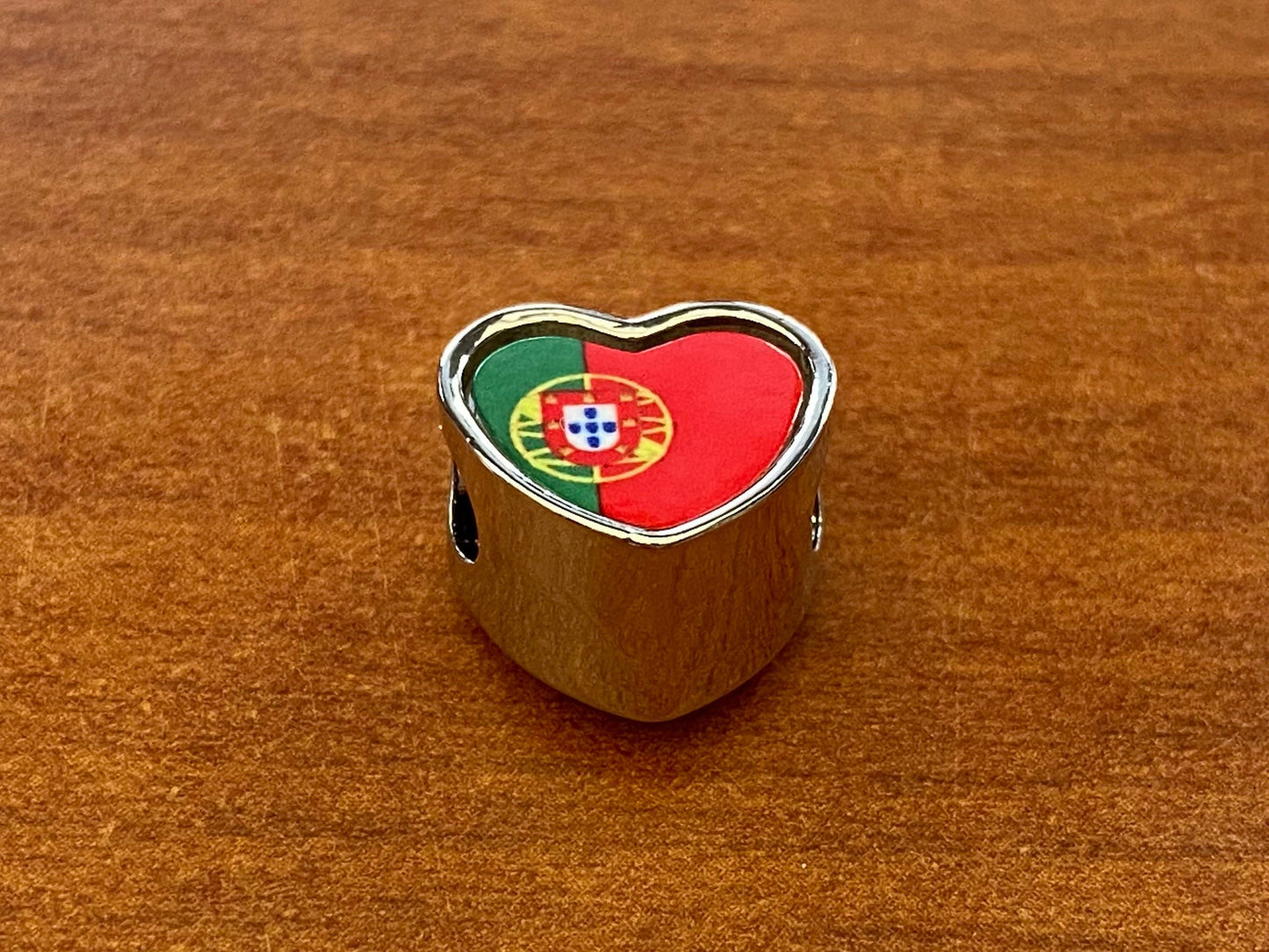 Portugal Portuguese Flag heart charm personalised charm bead. Add on charm bead. Large hole charm bead. Gift for mom mum. Valentine’s gift