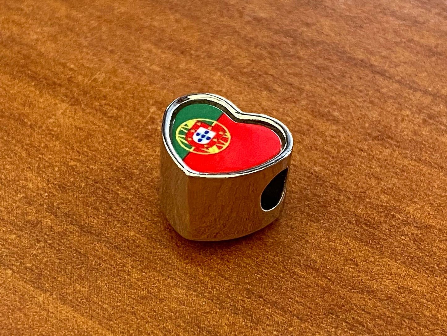 Portugal Portuguese Flag heart charm personalised charm bead. Add on charm bead. Large hole charm bead. Gift for mom mum. Valentine’s gift