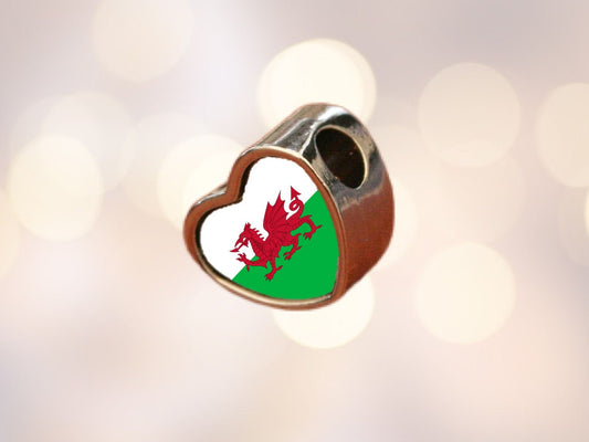 Cymru Wales Welsh dragon Flag heart charm bead Personalised Charm Add on charm Large hole bead Valentine’s gift for mom mum