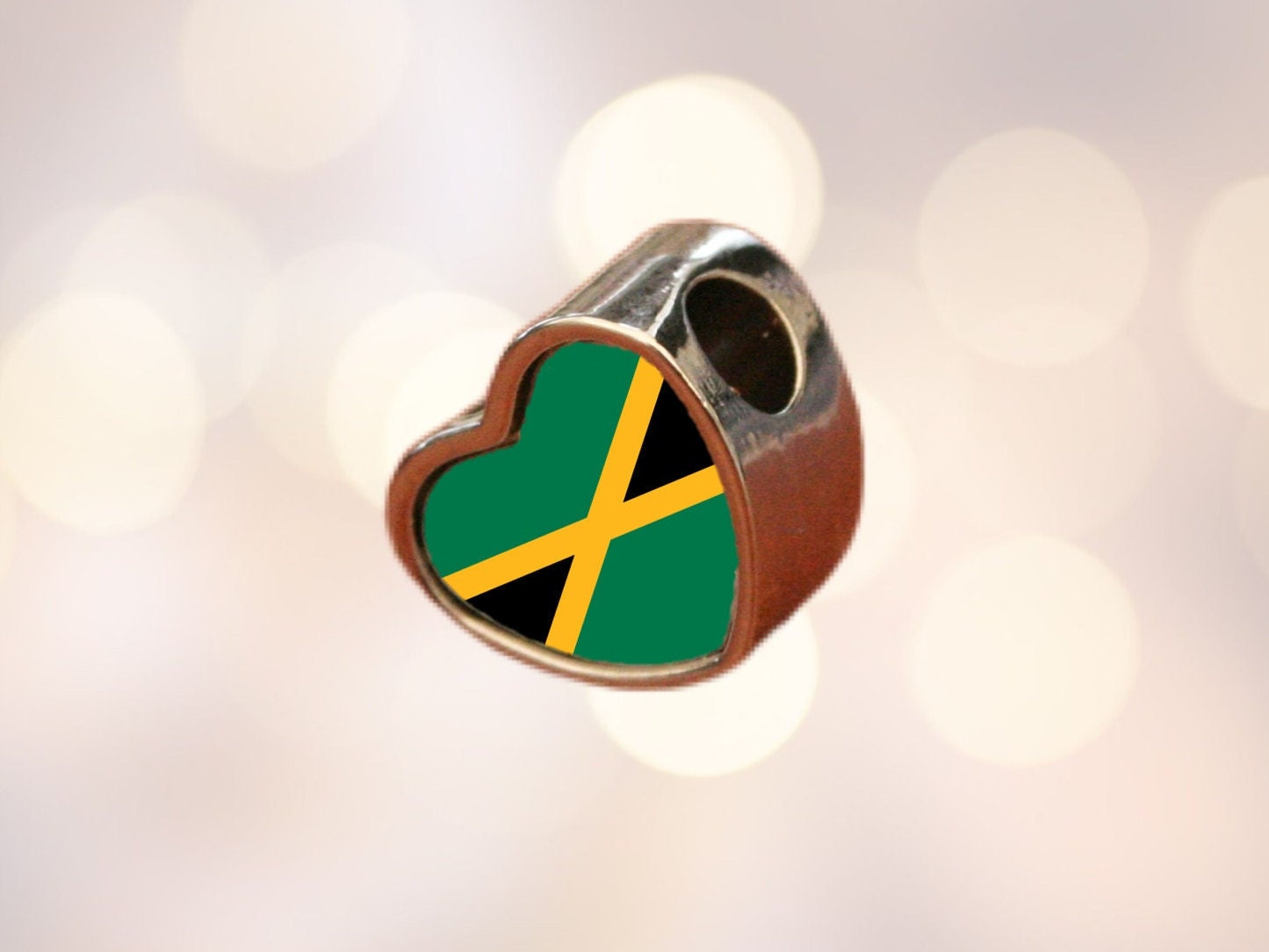 Jamaican Jamaica flag heart shaped bracelet charm bead personalised charm add on bead large hole charm Valentine’s gift for mum mom