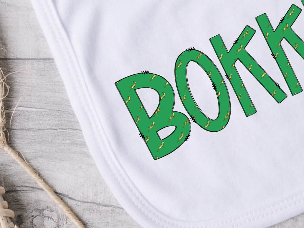 Baby Bib. South African Bokkie Baby bib Afrikaans Rugby supporter. New baby gift. Pregnancy Announcement. Rugby Gift.