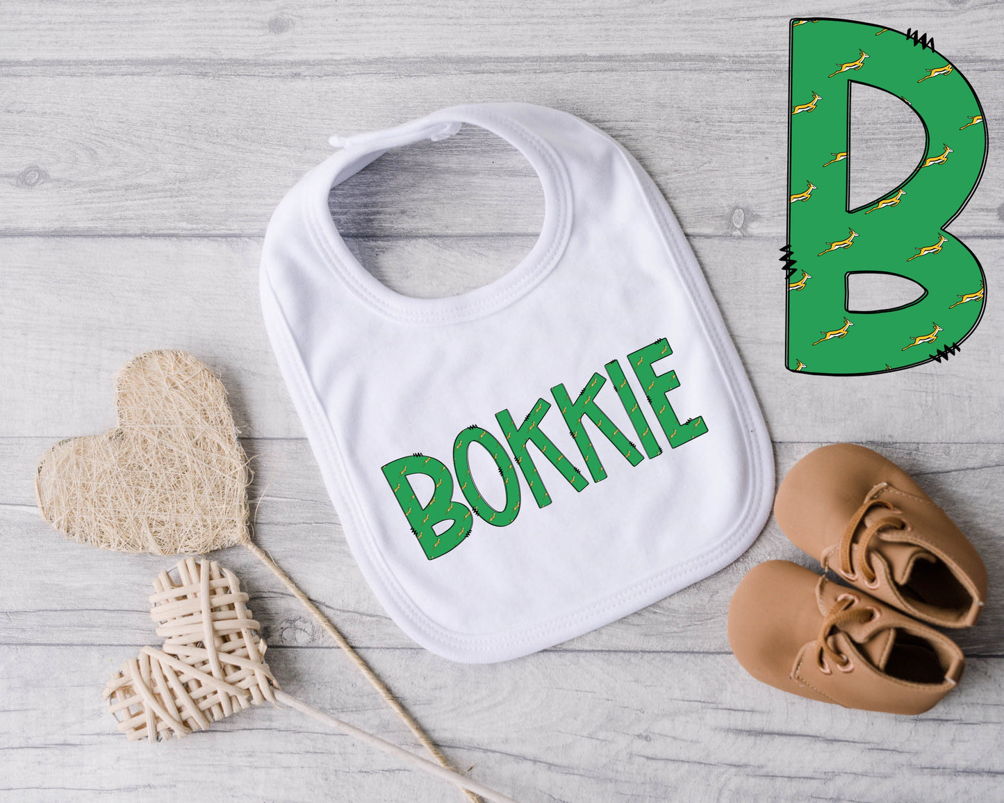 Baby Bib. South African Bokkie Baby bib Afrikaans Rugby supporter. New baby gift. Pregnancy Announcement. Rugby Gift.