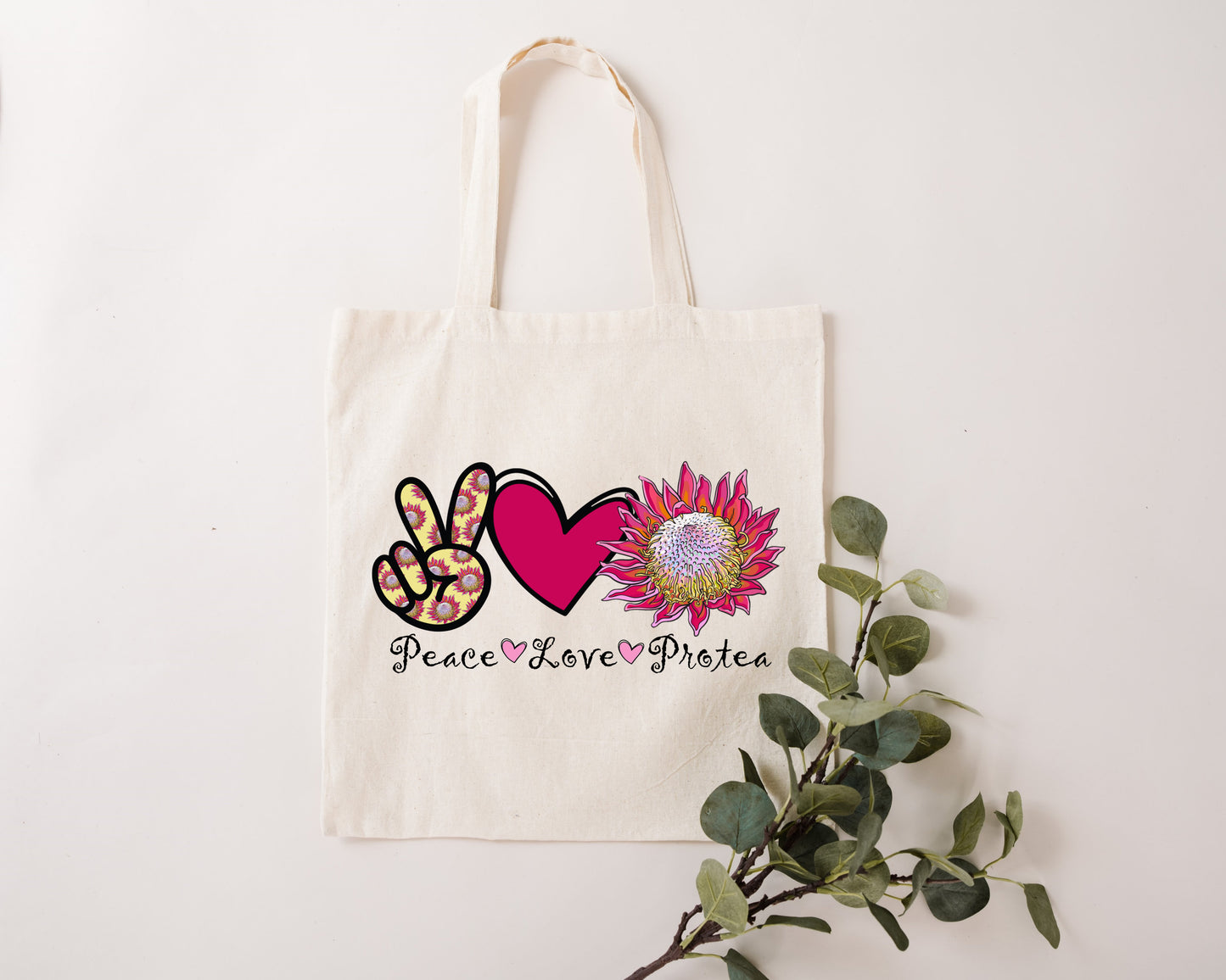 Peace - Love - Protea tote bag