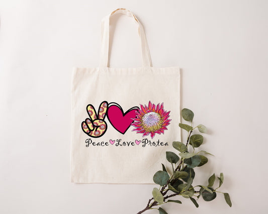 Peace - Love - Protea tote bag