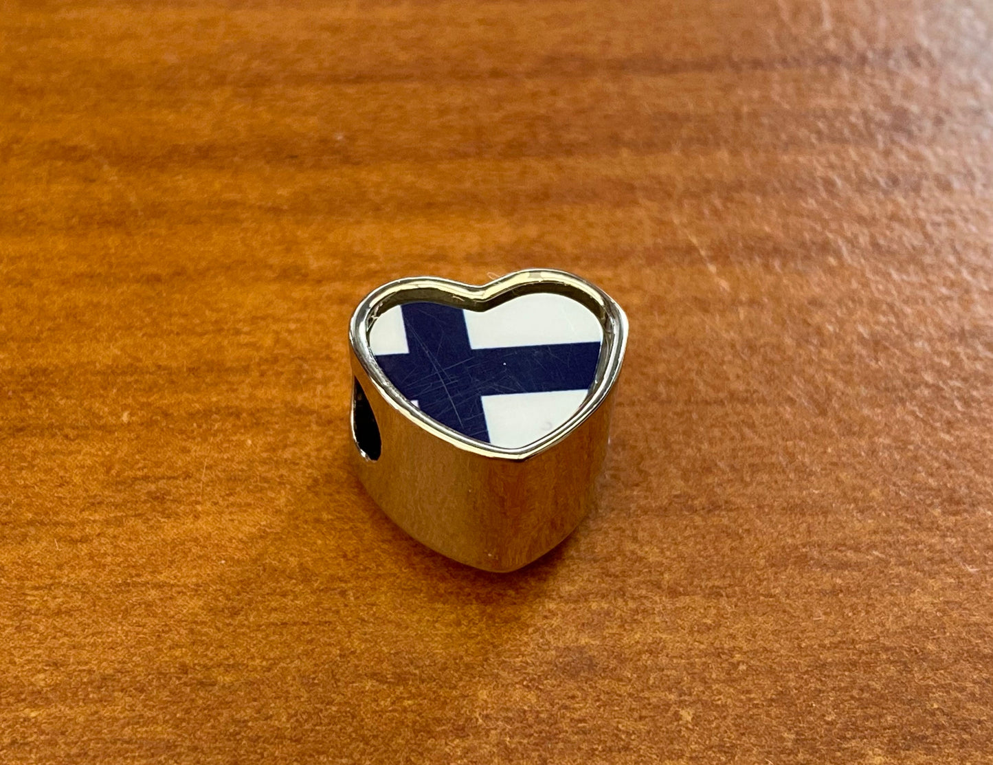 Finland Finish Flag heart shaped bracelet charm bead personalised charm Add on charm Large hole bead Valentine’s gift for mom mum