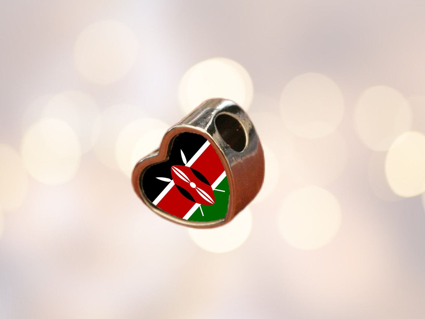 Kenyan Kenya Flag bracelet charm bead heart shaped. Personalised Charm Add on charm Large hole bead Valentine’s gift for mum mom