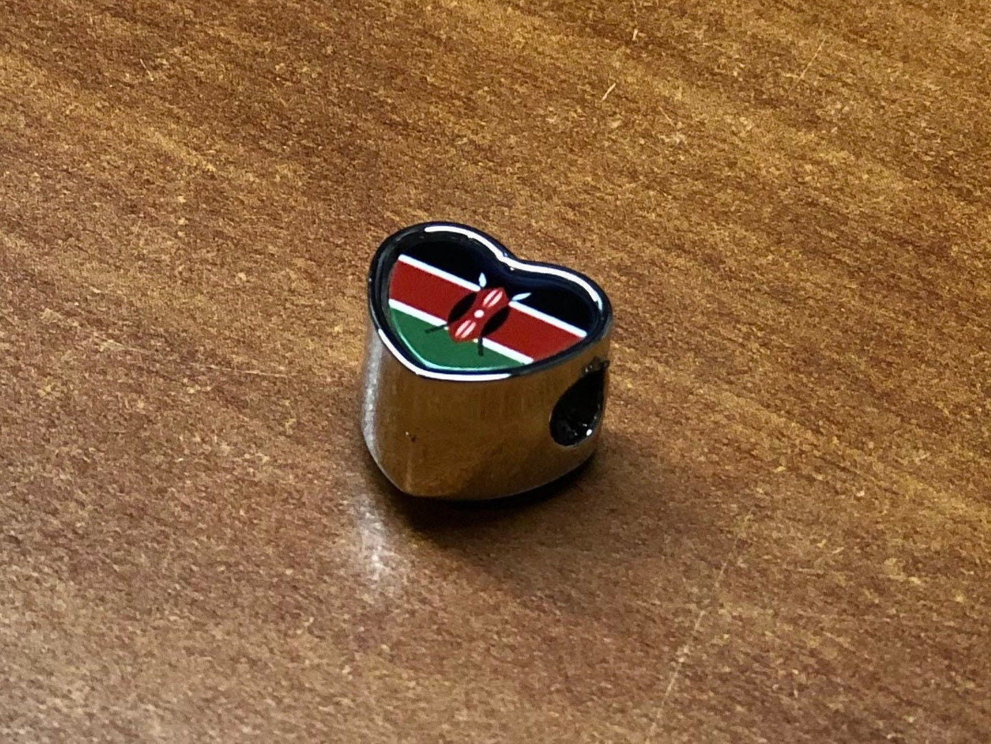 Kenyan Kenya Flag bracelet charm bead heart shaped. Personalised Charm Add on charm Large hole bead Valentine’s gift for mum mom