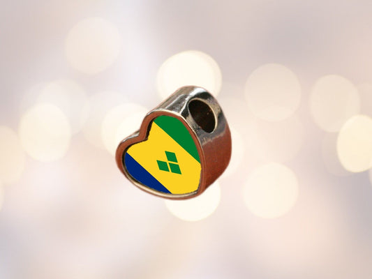 Saint Vincent and the Grenadines Flag heart shaped bracelet charm bead Personalised Charm Add on charm Large hole bead Valentine’s gift