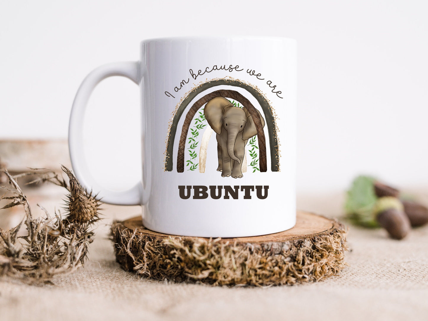 Elephant mug South African gift UBUNTU The African philosophy 'I am because we are' mug. African decor. Elephant gift.