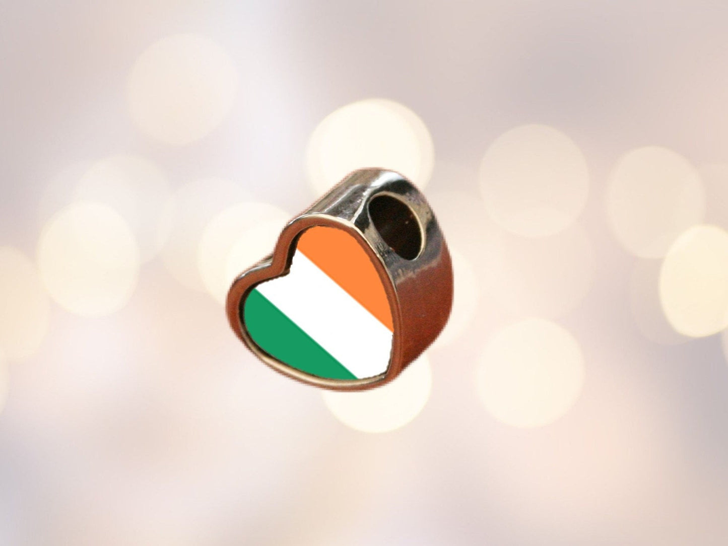 Ireland Irish tricolour flag heart bracelet charm bead. Personalised Charm. Add on charm bead. European charm bead. Valentine’s Gift.